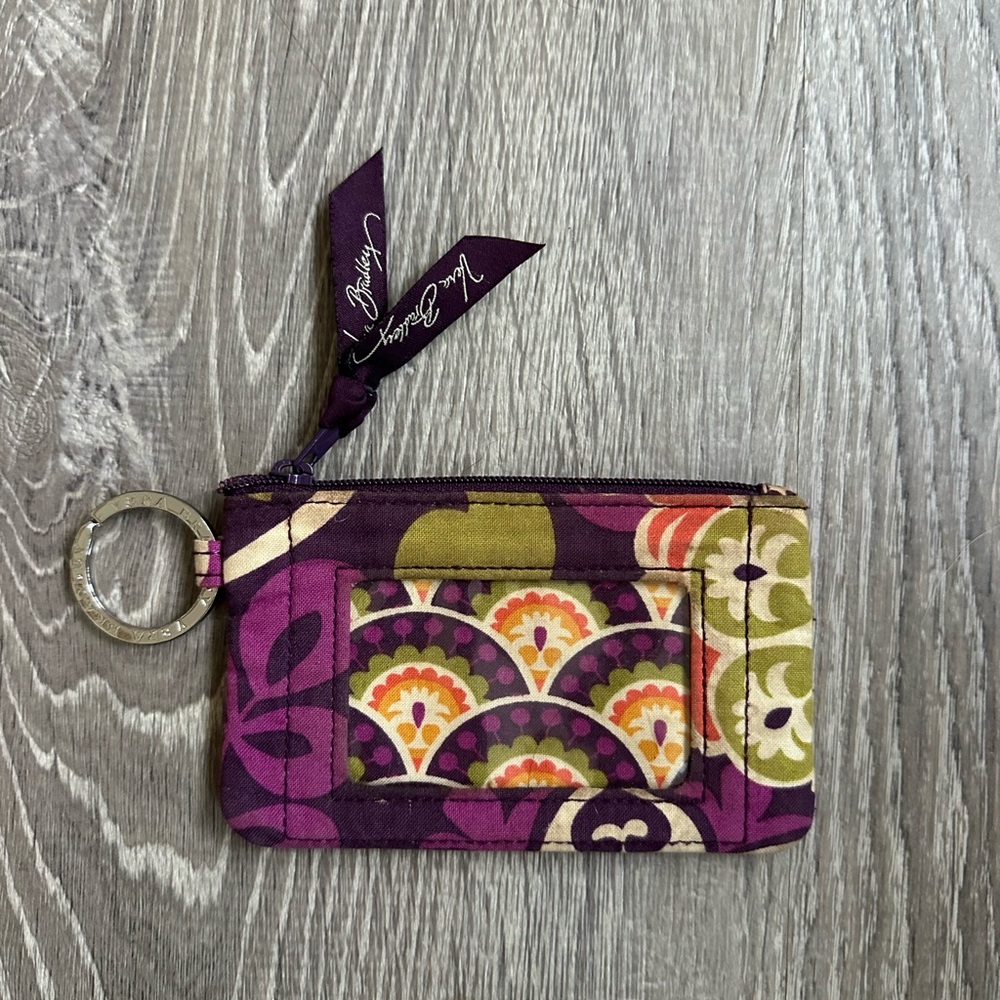 Vera Bradley Purple Floral Quilted Card Case with Key Ring